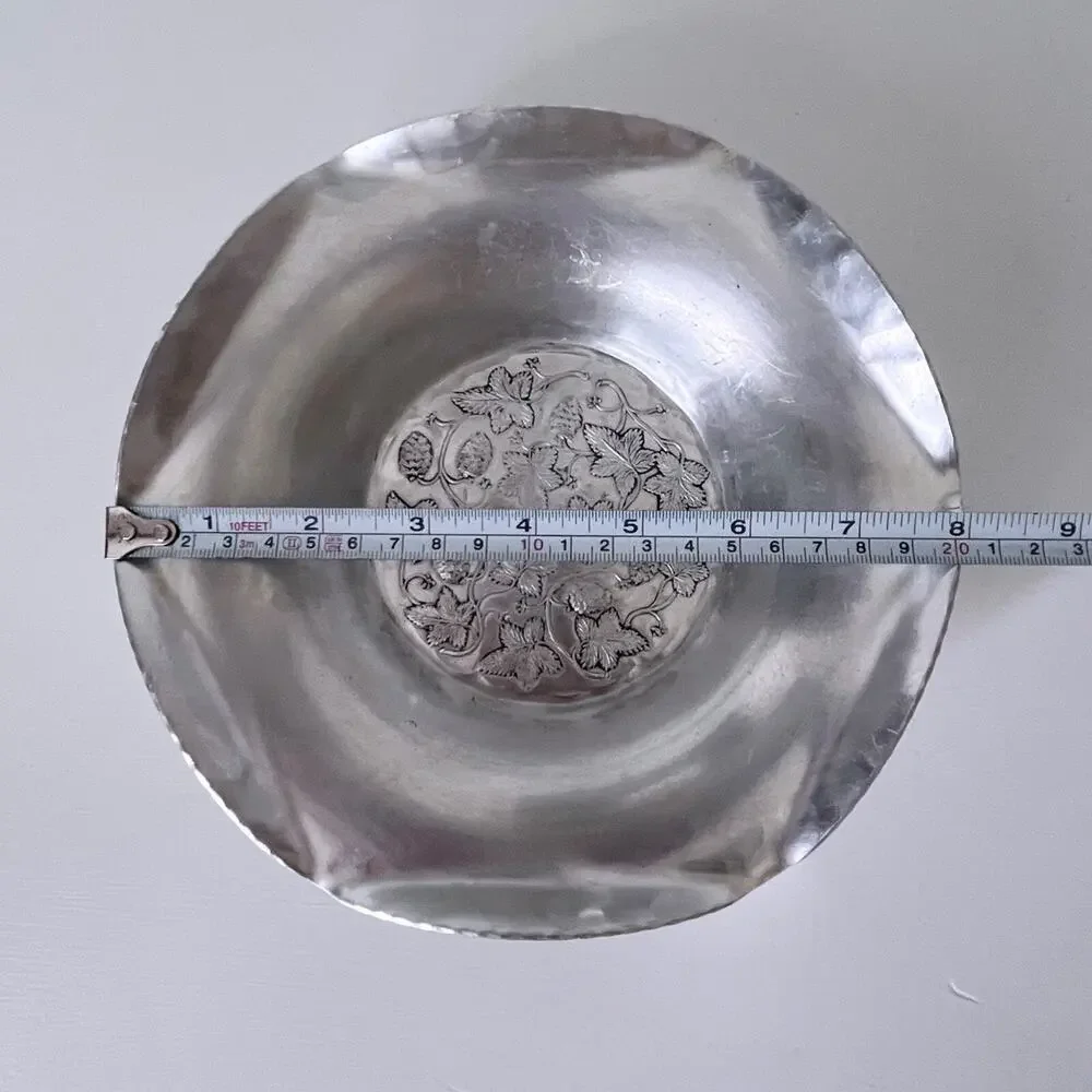 Aluminum Bowl Hop Vines Crimped Edge VTG Beer Barware Everlast Hand Forged